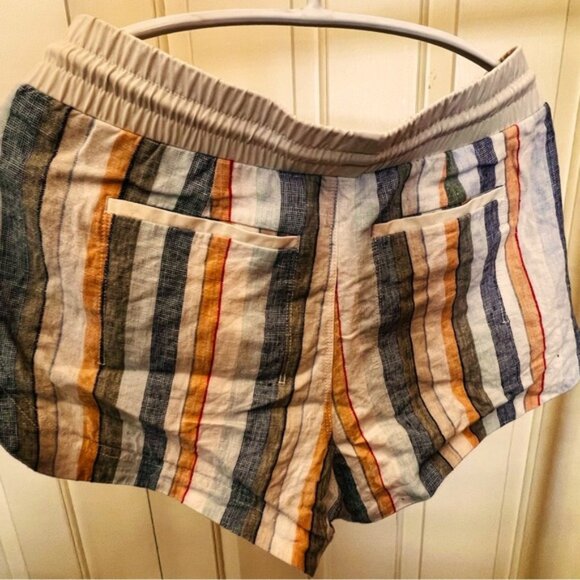Athletes High Waist Blue and Orange Vertical Striped Shorts - Picture 1 of 2